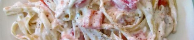 Turkey Alfredo with Red Peppers and Snow Peas